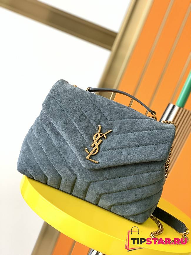 YSL LouLou small bag in Y-quilted suede blue 25cm - 1