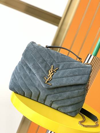 YSL LouLou small bag in Y-quilted suede blue 25cm