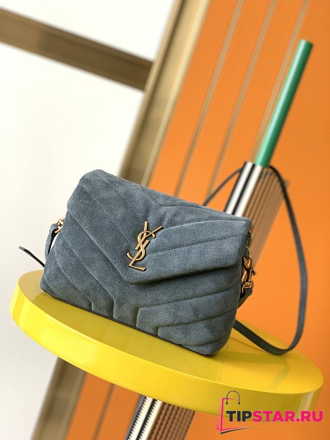 YSL Loulou toy bag in Y-quilted suede and smooth leather blue 20cm - 1