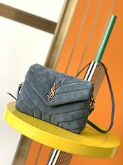 YSL Loulou toy bag in Y-quilted suede and smooth leather blue 20cm - 1