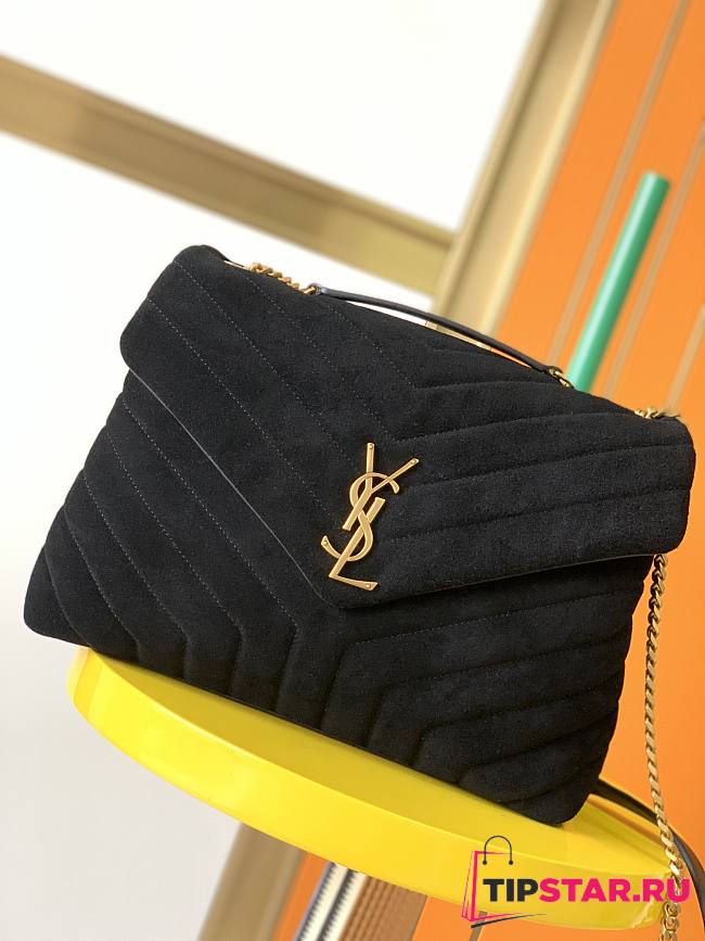 YSL LouLou medium bag in Y-quilted suede black 32cm - 1