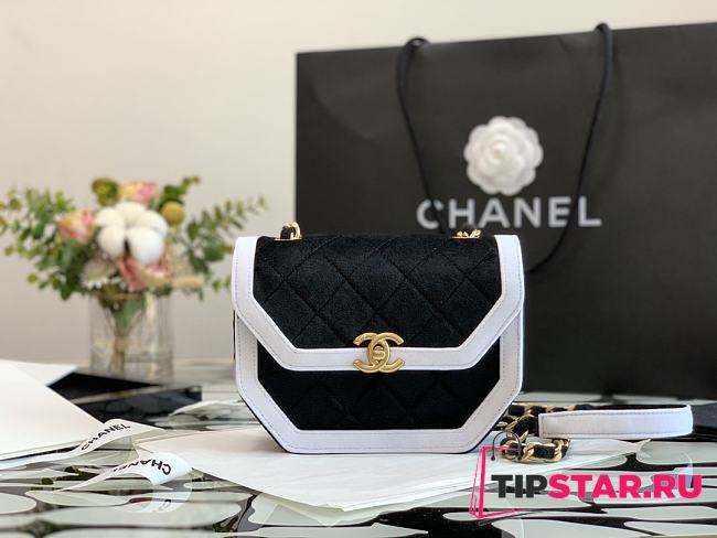 Chanel mini Flap bag velvet & gold metal black/white 20cm - 1
