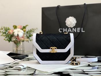Chanel mini Flap bag velvet & gold metal black/white 20cm