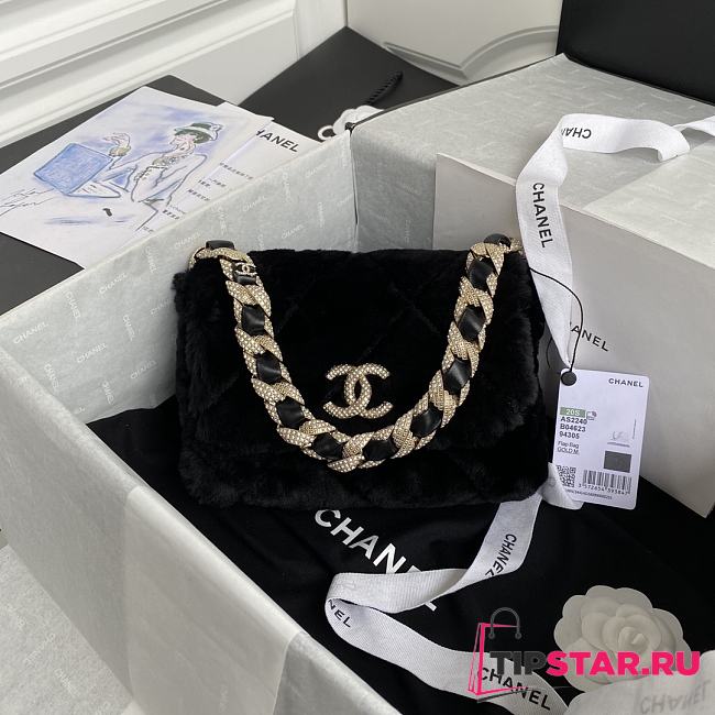 Chanel Fur flap bag in black AS2240 21.5cm - 1