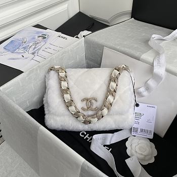 Chanel Fur flap bag in white AS2240 21.5cm