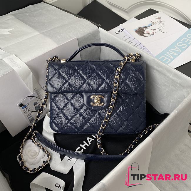 Chanel 21 Flap Bag With Top Handle In Blue AS2892 20cm - 1