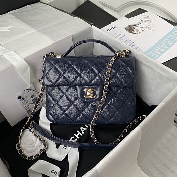 Chanel 21 Flap Bag With Top Handle In Blue AS2892 20cm