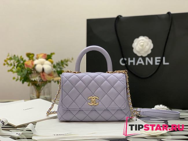 Chanel Mini Coco Handle Bag Grained Calfskin & Gold Metal In Light Purple 99003 19cm - 1