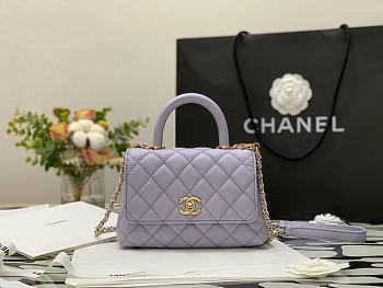 Chanel Mini Coco Handle Bag Grained Calfskin & Gold Metal In Light Purple 99003 19cm