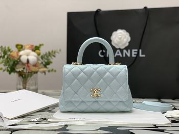 Chanel Mini Coco Handle Bag Grained Calfskin & Gold Metal In Light Blue 99003 19cm