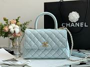 Chanel Flap Bag With Top Handle & Gold Metal In Light Blue A92990 24cm - 1