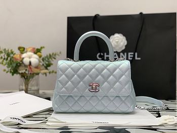 Chanel Flap Bag With Top Handle & Gradient Lacquered Metal In Light Blue A92990 24cm
