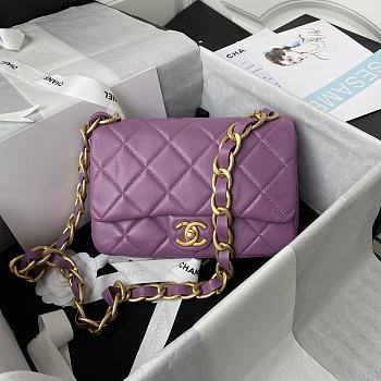Chanel small Flap bag lambskin & gold metal in purple 22cm