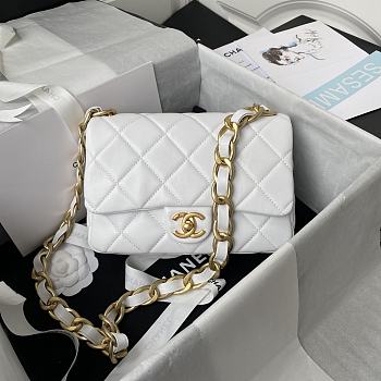 Chanel small Flap bag lambskin & gold metal in white 22cm