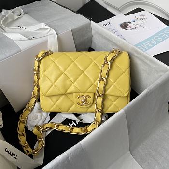 Chanel small Flap bag lambskin & gold metal in yellow 22cm