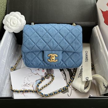 Chanel mini Flap bag denim fabric & gold metal 20cm
