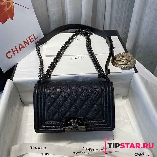 Chanel small Boy handbag grained calfskin & black metal 20cm - 1