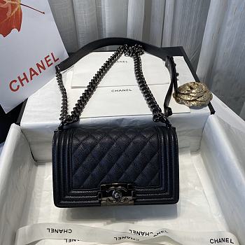 Chanel small Boy handbag grained calfskin & black metal 20cm
