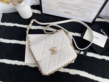 Chanel small Flap bag calfskin & gold metal in white 18cm