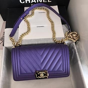 Chanel V-Boy handbag calfskin & gold metal in purple 67086 25cm