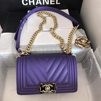 Chanel V-Boy handbag calfskin & gold metal in purple 67086 20cm