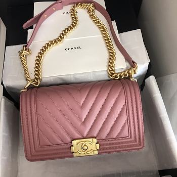 Chanel V-Boy handbag calfskin & gold metal in coral 67086 25cm