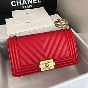 Chanel V-Boy handbag calfskin & gold metal in red 67086 25cm - 1