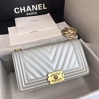 Chanel V-Boy handbag calfskin & gold metal in silver 67086 25cm