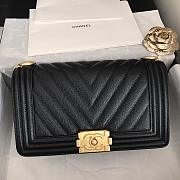 Chanel V-Boy handbag calfskin & gold metal in black 67086 25cm - 1