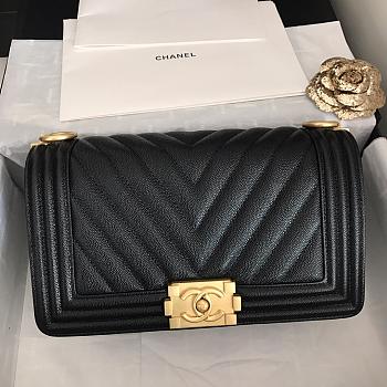 Chanel V-Boy handbag calfskin & gold metal in black 67086 25cm