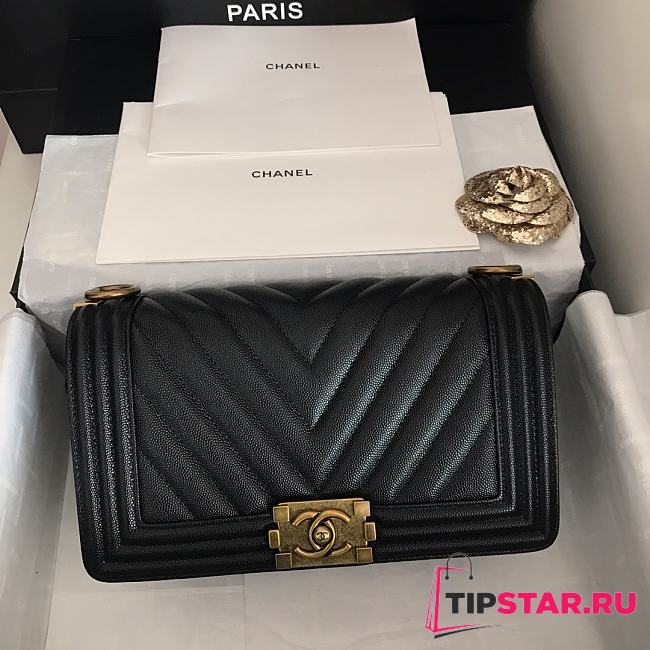 Chanel V-Boy handbag calfskin & gold metal in black 67086 20cm - 1