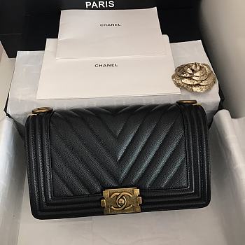 Chanel V-Boy handbag calfskin & gold metal in black 67086 20cm