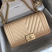 Chanel V-Boy Handbag Calfskin & Gold Metal In Light Beige 67086 25cm - 2