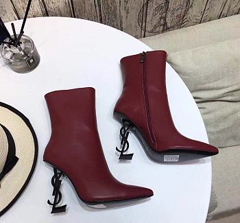 YSL Opyum ankle boots in red leather with black heel