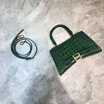 Balenciaga Hourglass small top handle bag in green crocodile embossed 23cm