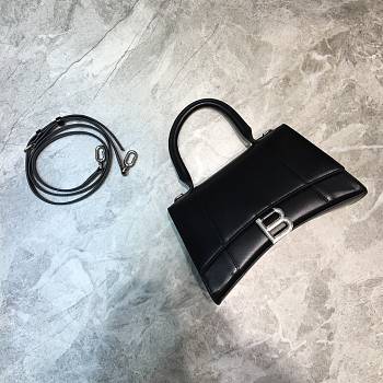 Balenciaga Hourglass small top handle bag in black shiny box calfskin 23cm
