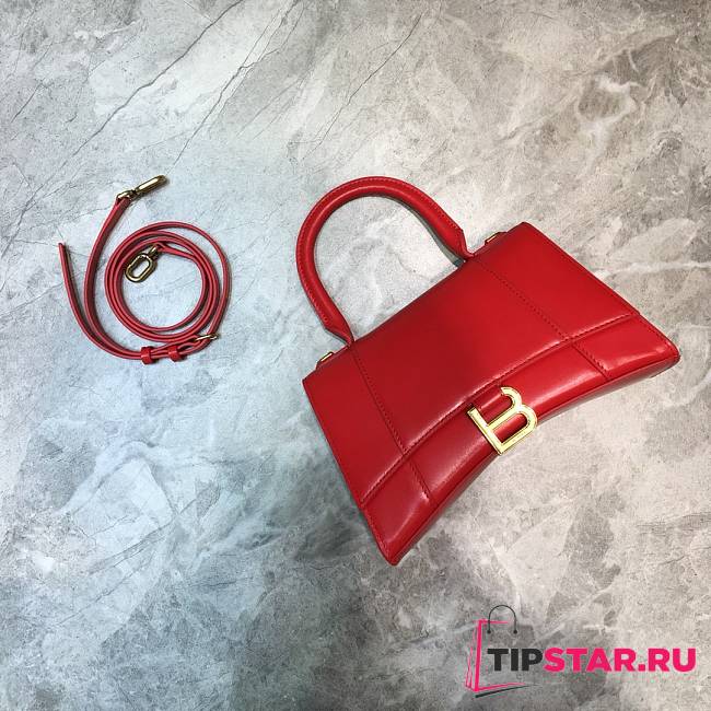 Balenciaga Hourglass small top handle bag in red shiny box calfskin 23cm - 1