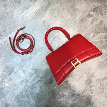 Balenciaga Hourglass small top handle bag in red shiny box calfskin 23cm
