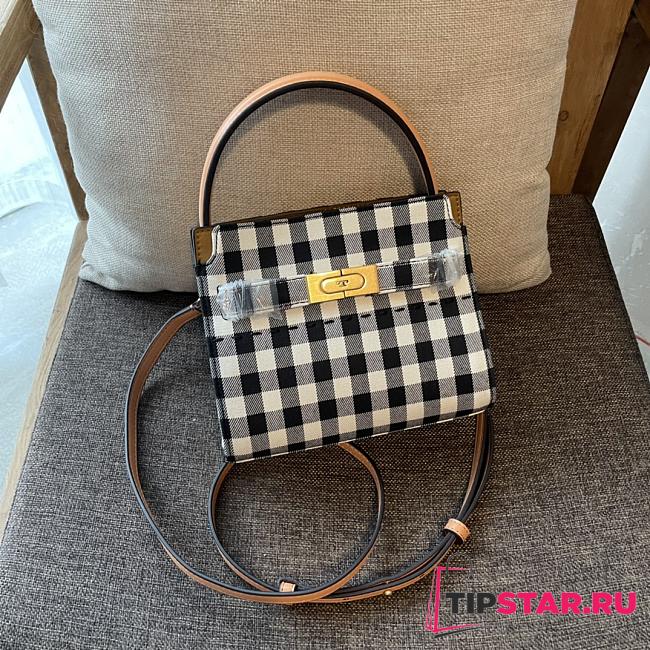 Tory Burch | Lee radziwill petite double bag in black/new ivory gingham 19cm - 1
