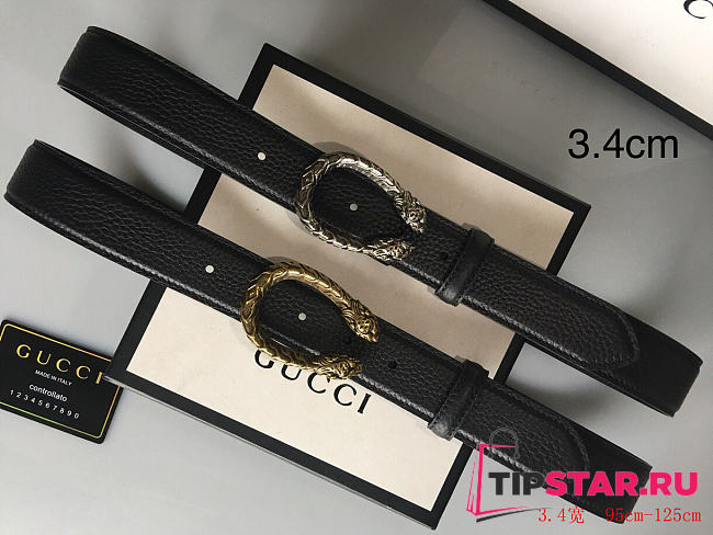 Gucci Black leather belt with dionysus buckle 3.4cm - 1