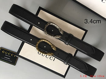 Gucci Black leather belt with dionysus buckle 3.4cm