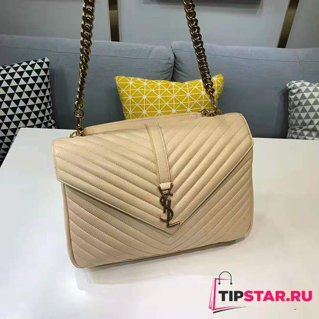 YSL Collège large in quilted leather beige 32cm - 1