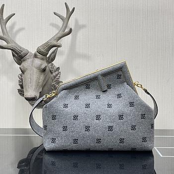 Fendi First small grey flannel bag with embroidery 32.5cm