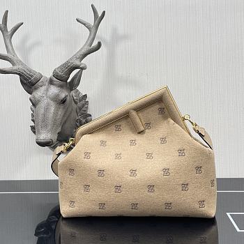 Fendi First medium beige flannel bag with embroidery 32.5cm