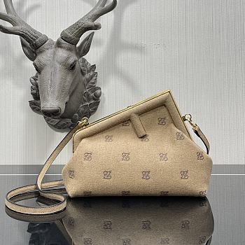 Fendi First small beige flannel bag with embroidery 26cm