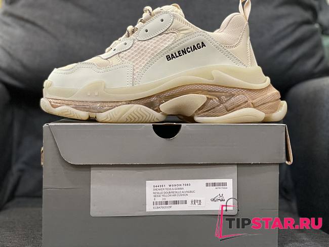 Balenciaga Triple S clear sole sneaker in beige double foam and mesh - 1