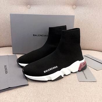 Balenciaga Speed clear sole trainers in black knit and white/pink/black clear sole unit