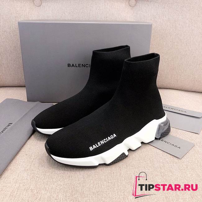 Balenciaga Speed clear sole trainers in black knit and white/black clear sole unit - 1