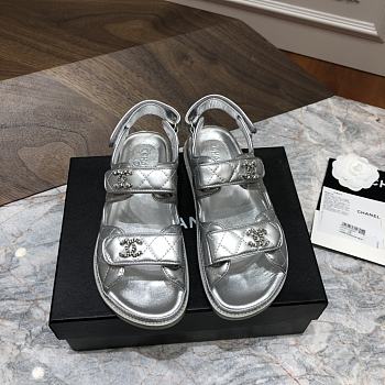 Chanel sandals silver lambskin