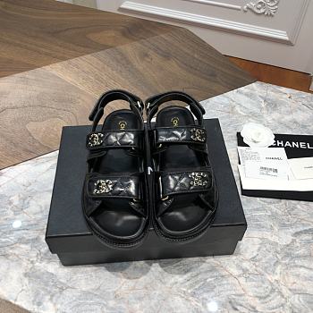 Chanel sandals black lambskin with gold hardware